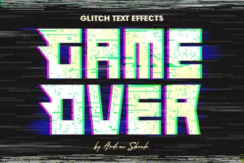 老式复古朋克RGB故障信号错位文字特效风格PSD模板 Glitch Effects