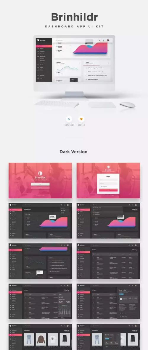 超简洁亮粉色后台界面UI Kit打包下载[PSD,sketch]