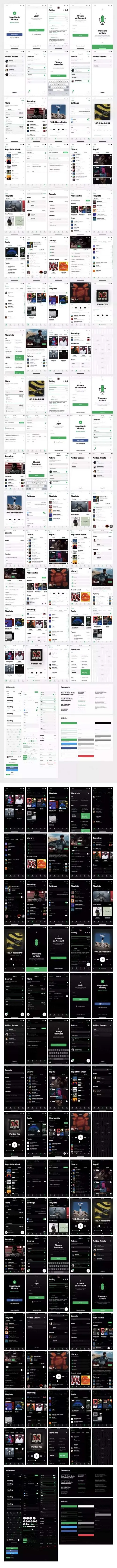 功能全面的流行音乐平台APP UI KITS套装[sketch,iPh
