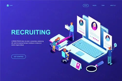 现代化招聘主题等距概念插画网站着陆页模板 Recruiting Iso