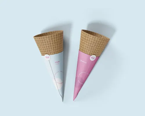 蛋卷冰淇淋包装纸设计样机模板  Ice Cream Cone Mockup
