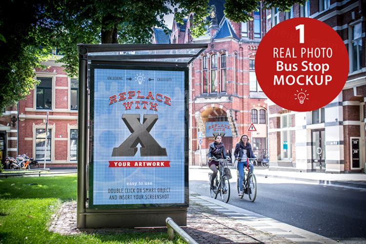 户外广告牌模型PSD贴图模板Bus Stop Mockup