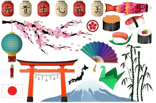 美丽的手绘日本设计元素Japanese-amp; Asian Clipart Vector , PNG