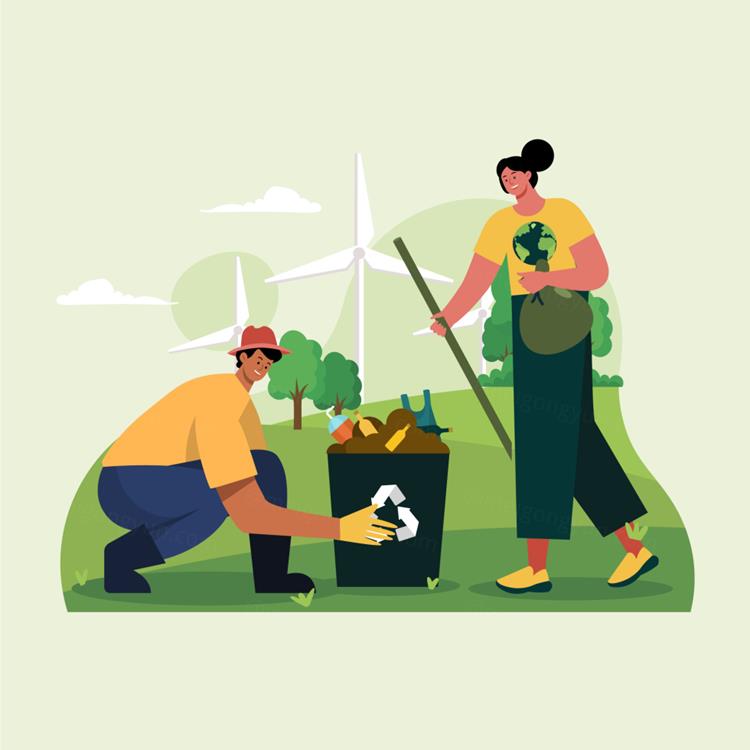 世界环境日绿色环保生活低碳保护地球生态主题人物插画EPS矢量