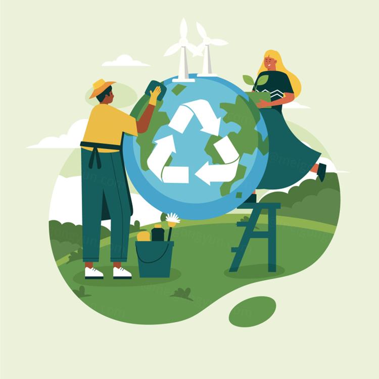 世界环境日绿色环保生活低碳保护地球生态主题人物插画EPS矢量