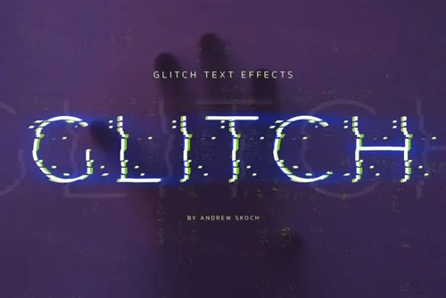 老式复古朋克RGB故障信号错位文字特效风格PSD模板 Glitch Effects