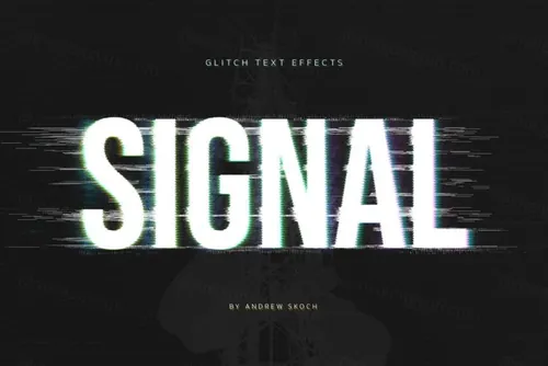 老式复古朋克RGB故障信号错位文字特效风格PSD模板 Glitch Effects