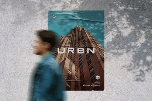 潮流都市街头美学做旧废旧褶皱海报设计提案样机模板 Glued Poster Mockup Scenes Kit