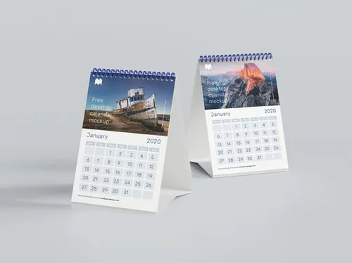 A5桌面日历台历设计展示样机PSD模板 A5 desk calendar mockup