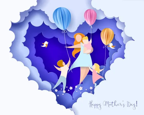 母亲和孩子剪纸工艺抽象背景EPS矢量母亲节贺卡海报素材