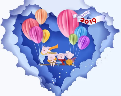 彩色剪纸工艺冬季景观猪年新年圣诞节抽象背景EPS矢量贺卡海报素材