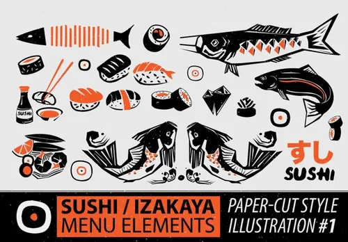 日式寿司日式料理店插画eps矢量1
