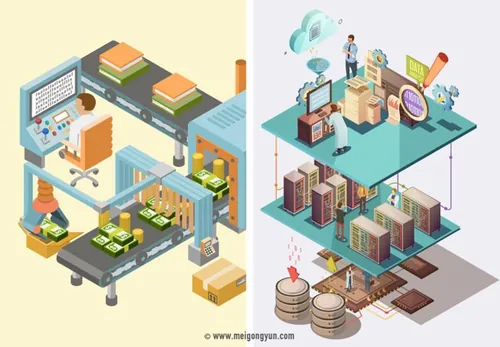 车间设备生产流程矢量元素Plant equipment pr