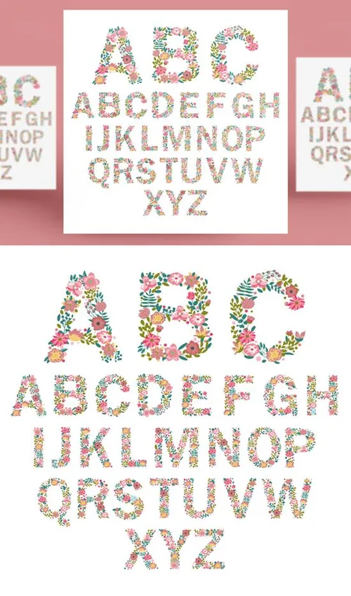 鲜花花卉26个英文字母表矢量插图设计素材Floral alphabet