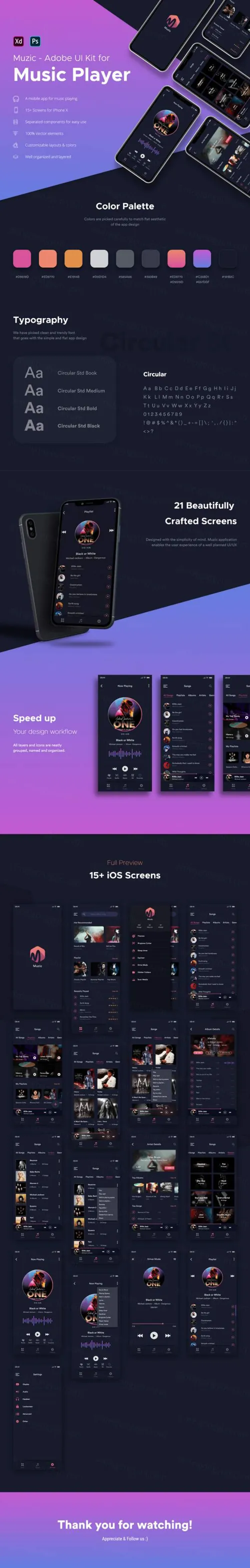 音乐播放器移动APP应用界面UI套件 Adobe XD Music U