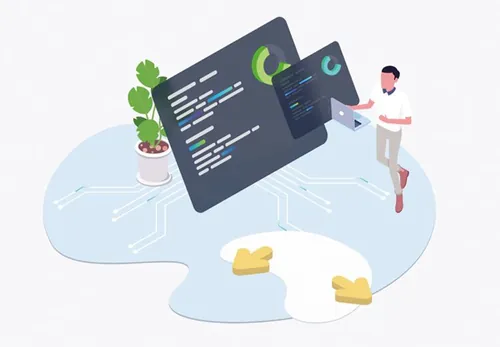 区块链概念等距插图素描插画矢量设计素材Blockchain Platform Isometric 03