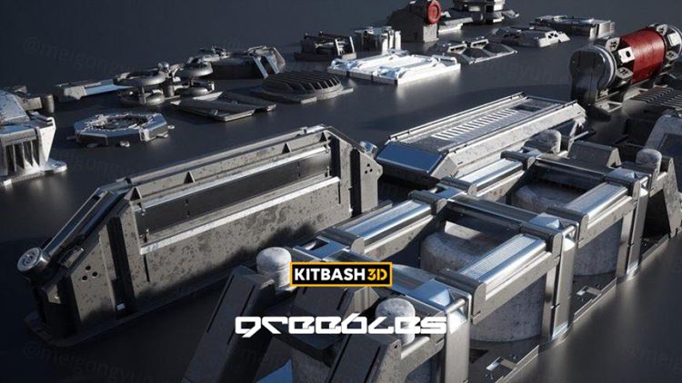 科幻电缆通风管道排气扇楼房基础建设零部件C4D模型素材 Ki