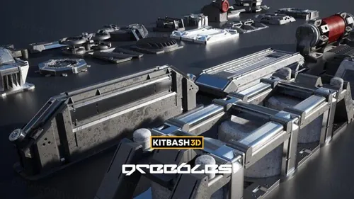 科幻电缆通风管道排气扇楼房基础建设零部件C4D模型素材 Ki