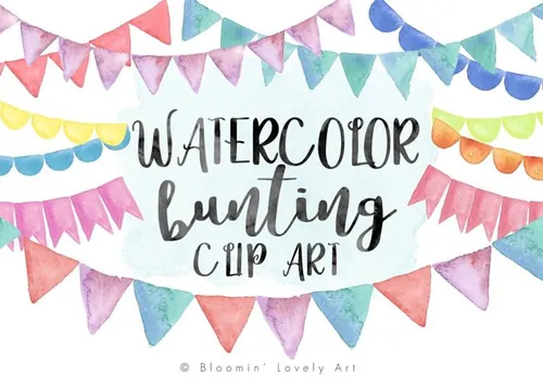 手绘水彩彩旗设计素材Watercolor Bunting Clip Art