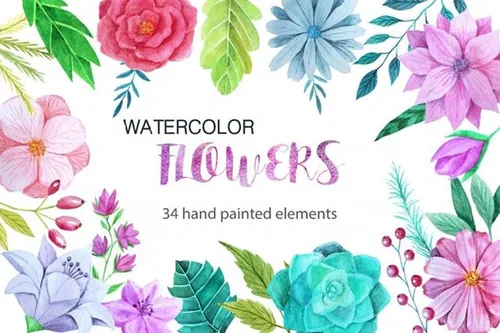 群花灿烂水彩花卉插画包 Watercolor Flower