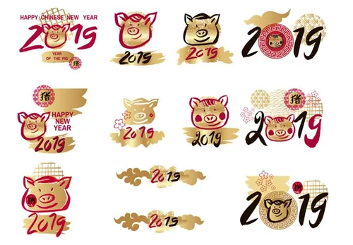 2019年新年快乐中国日本东方传统元素新年氛围素材矢量合辑包 Happy Chinese new