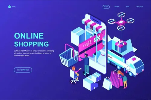 网上购物主题等距概念插画网站着陆页模板 Online Shopping