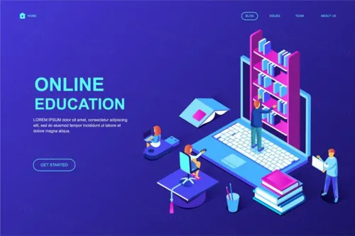 在线教育主题等距概念插画网站着陆页模板 Online Educatio