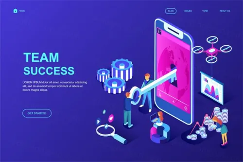 团队成功主题等距概念插画网站着陆页模板 Team Success Is