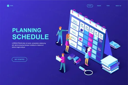 任务计划/项目计划主题等距概念插画网站着陆页模板 Planning S