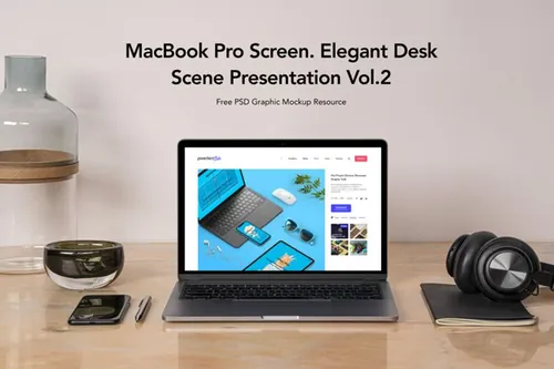 Macbook PRO电脑UI展示样机 Desk Psd MacBook Pro Scene Set Vol2