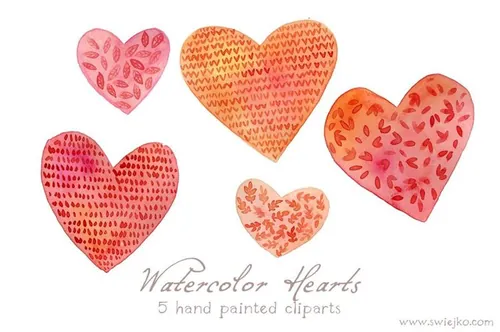 手绘水彩爱心设计素材Watercolor Hearts