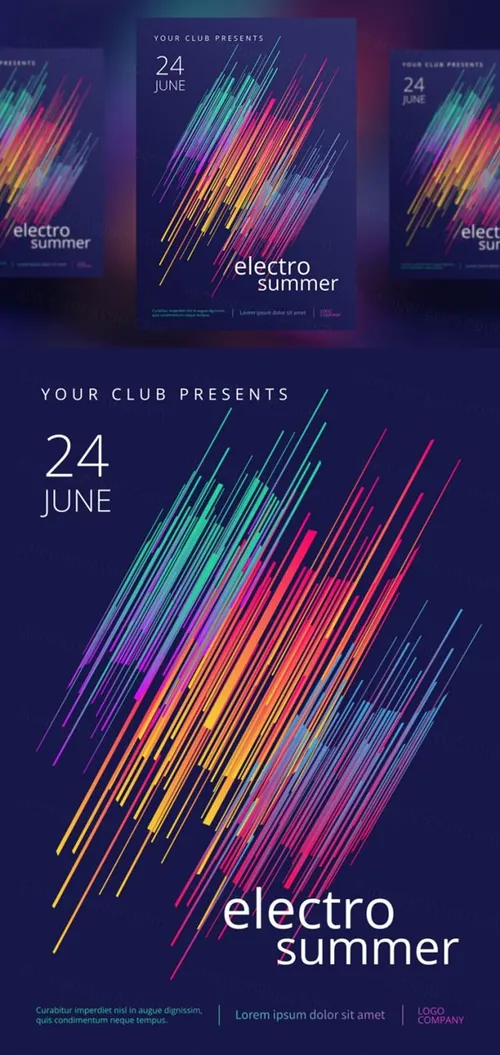 夏天抽象渐变现代电子音乐俱乐部聚会海报传单