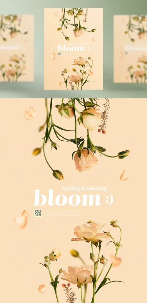 粉色春季春天花卉植物合成海报PSD模板