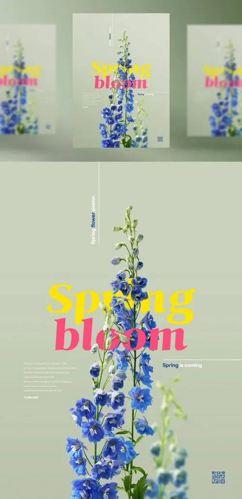 绿色春季春天鸽子花飞燕草花卉植物合成海报PSD模板