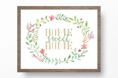 手绘水彩甜蜜花卉植物设计素材Home Sweet Home Printable Art