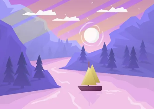 山川河流矢量景观插图Vector Abstract Landscape