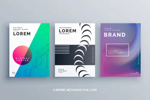 创意抽象矢量宣传册海报Clean Minimal Branding Of Brochures In Three Different ...