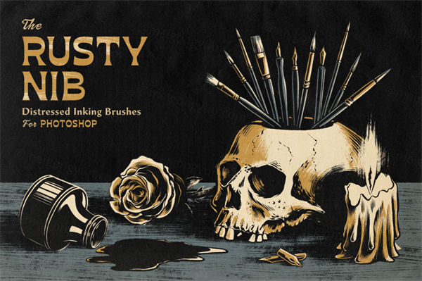 高品质生锈的画笔笔尖劣质油墨笔触水墨画水彩画PS笔刷 The Rust