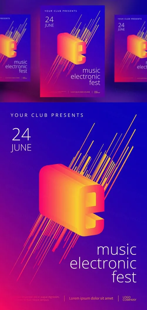夏天抽象渐变现代电子音乐俱乐部聚会海报传单