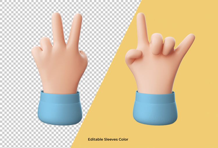 3D卡通三维立体手势设计装饰素材 Cartoon hand pointing gesture icon isolated