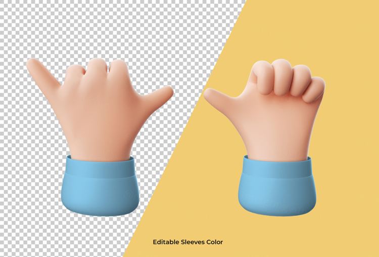 3D卡通三维立体手势设计装饰素材 Cartoon hand pointing gesture icon isolated