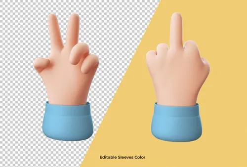 3D卡通三维立体手势设计装饰素材 Cartoon hand pointing gesture icon isolated