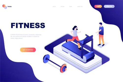 健身运动等距概念插画着陆页模板 Fitness Isometric L