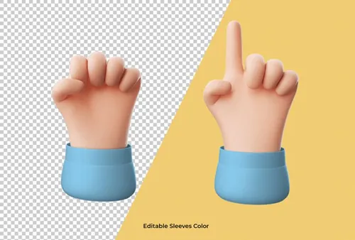 3D卡通三维立体手势设计装饰素材 Cartoon hand pointing gesture icon isolated