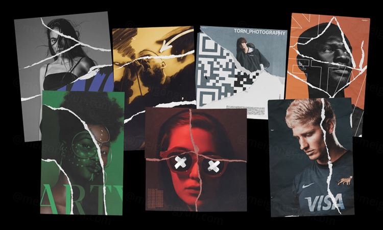 高质量做旧艺术撕裂纸张破裂照片效果PSD模板素材大合集 To