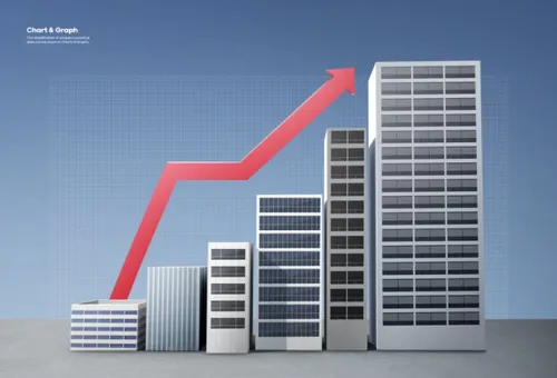 房地产房价上涨创意柱形图数据图表PSD商业合成海报模板素材
