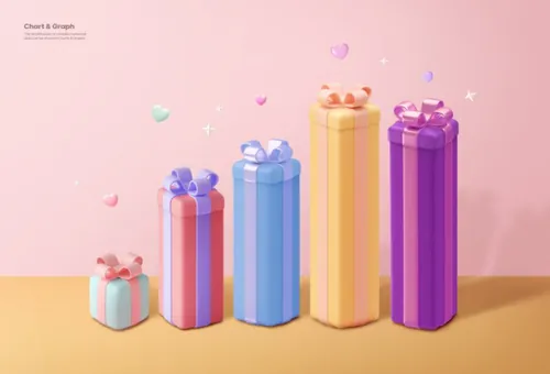 周年节日礼物礼品盒创意柱形图数据图表PSD商业合成海报模板素材