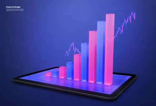 手机互联网经济股市K线图创意柱形图数据图表PSD商业合成海报模板素材