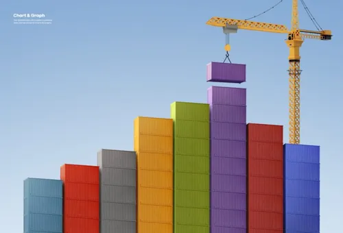 三维渲染航运物流创意柱形图数据图表PSD商业合成海报模板素材