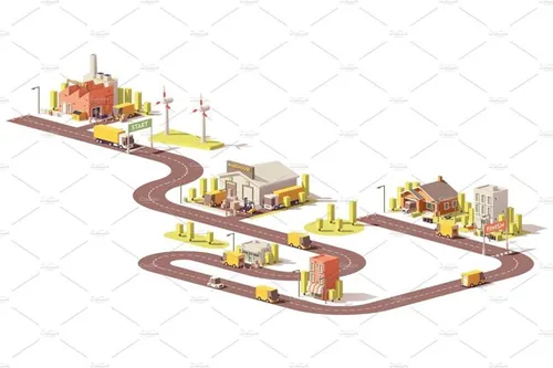 矢量低聚产品供应工厂图标素材Products supply chain from factory to customers